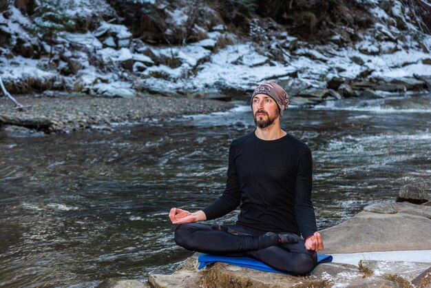 Motivation yoga on the mountain hills