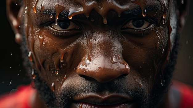 Motivational close up of a focused and determined athlete face sweating during sports competition