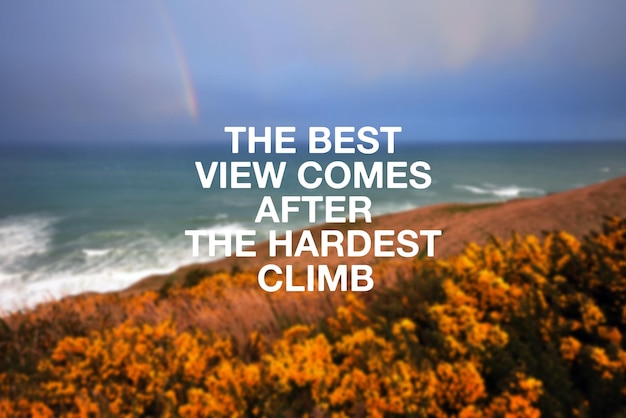 Motivational and inspirational quote The best view comes after the hardest climb