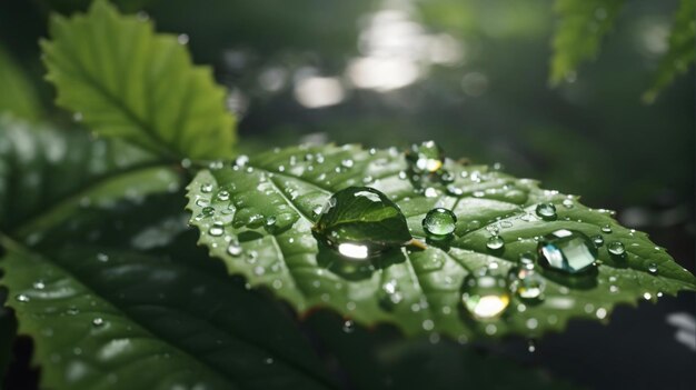 Motivational quotes background dew on large green leaves