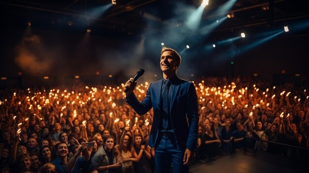 Photo motivational speaker speaker performing on stage