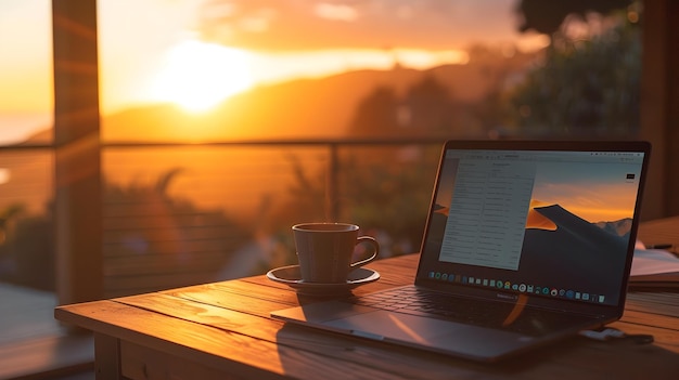 Photo motivational sunrise workspace a fresh start to a focused workday