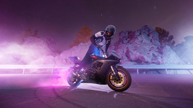 moto rider making a stunt on his motorbike motorcycle stunt riding