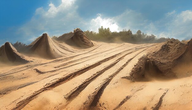 Photo motocross and auto sport track on sand wheel tracks on sand illustration art