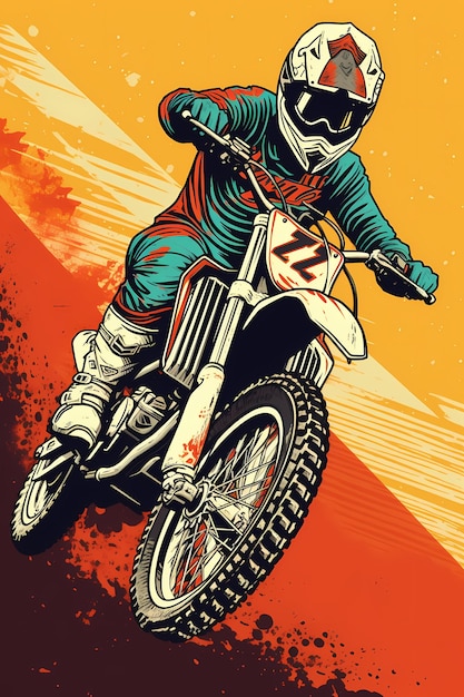 Motocross illustratieontwerpen op effen kleur AI gegenereerd