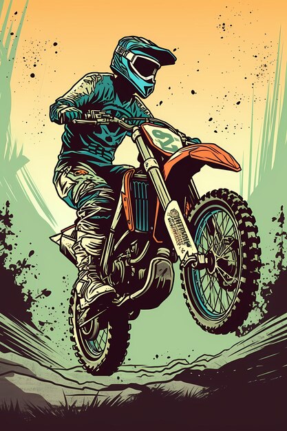 Foto disegni di illustrazioni di motocross su ai a colori solidi generati