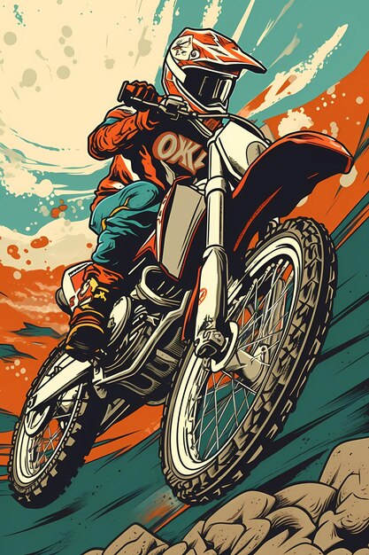 Photo motocross illustration designs on solid color ai generated
