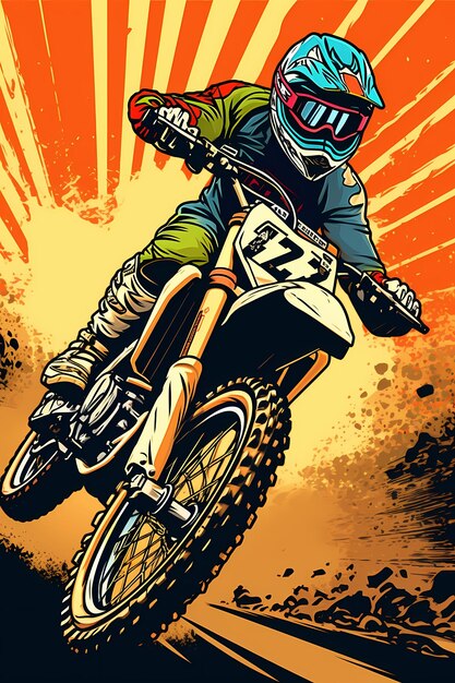 Foto disegni di illustrazioni di motocross su ai a colori solidi generati