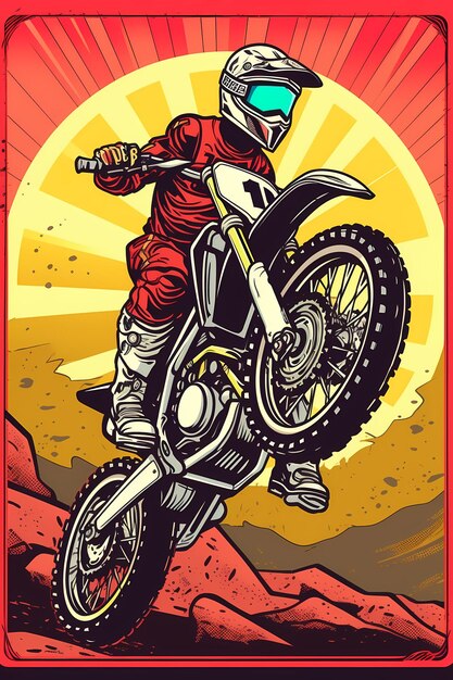 Motocross illustration designs on solid color AI generated