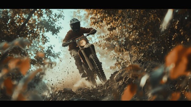 Motocross Man professionele motorrijder in volledige moto uitrusting rijden gewassen enduro fiets op de berg