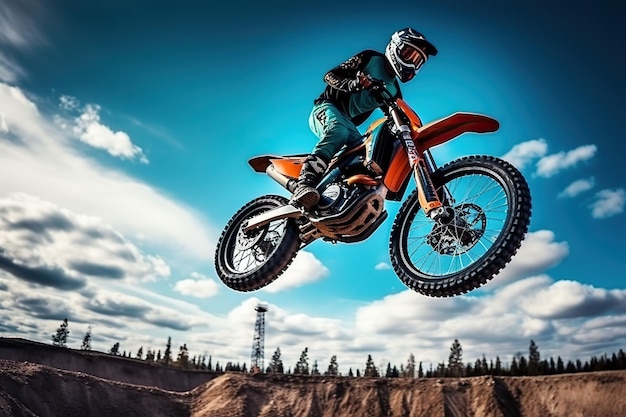 Motocross rider in action on the race track Extreme motocross sport