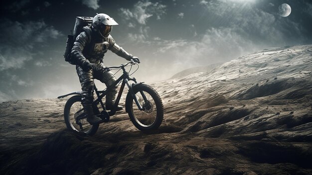 Motocross rider on a dirt road in the desertgenerative ai