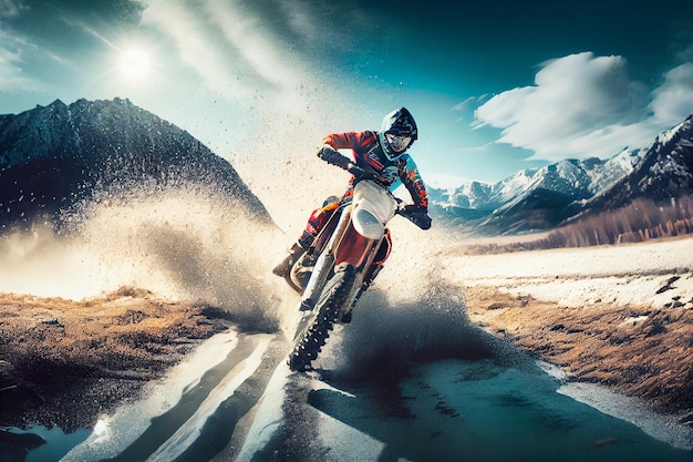 Motocross rider at high speed on the roadgenerative ai