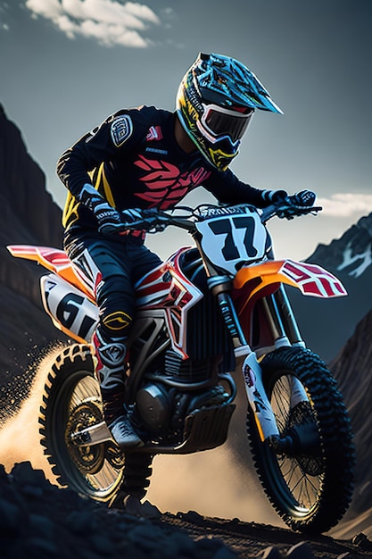 Motocross rider in the mountain Generative AI