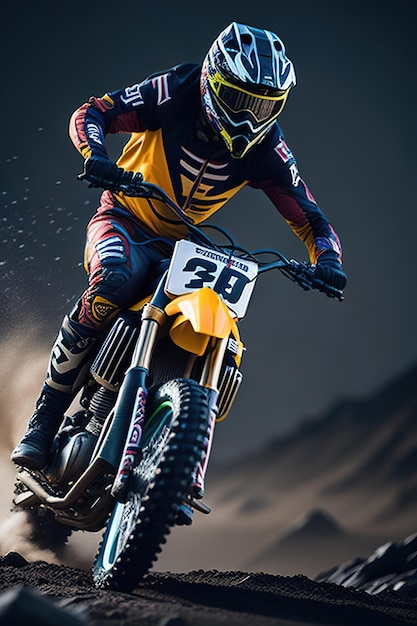 Motocross rider in the mountain Generative AI