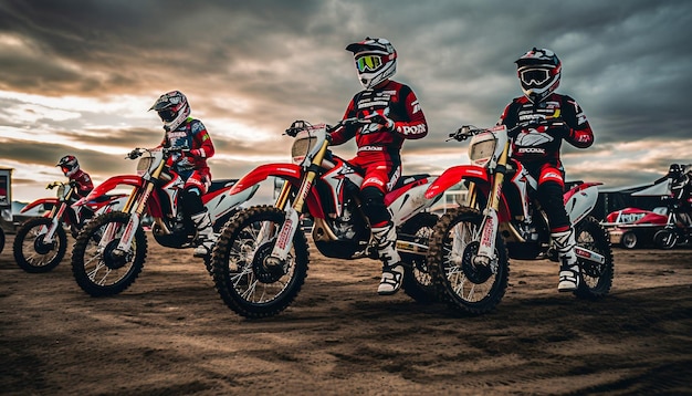 Photo motocross rider preparing to start race