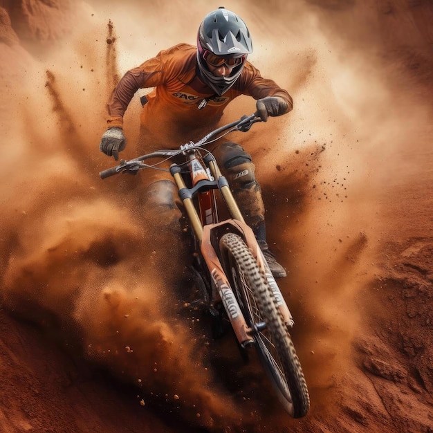 Motocross rider on the race extreme crosscountry bike