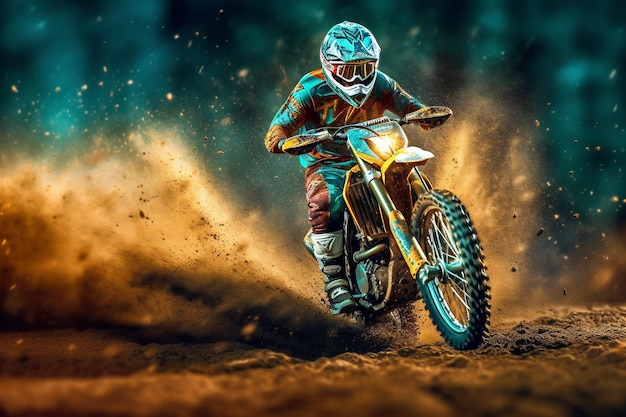 Motocross rider on the race with AI generated