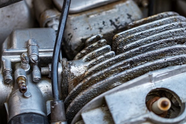 Motor bike detail - Engine block, Metal parts of motorcycle.