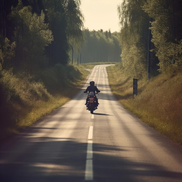 Motor biker on fast adventure road