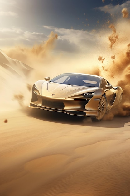 in motor cars blurred on a desert road premium photo in the style of photorealistic renderings