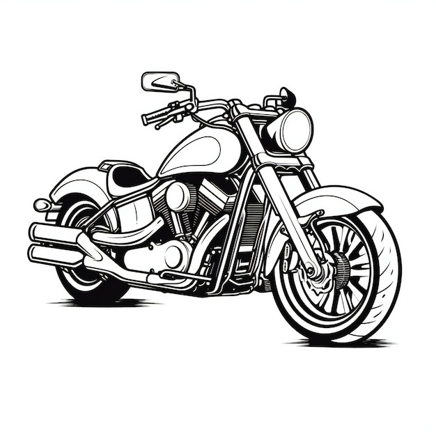 Photo motor cycle black outline white illustration