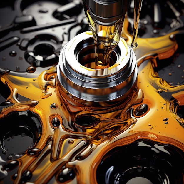 写真 モーターオイル - 自動車のエンジンのメカニズムに使用されるオイル - 耐久性と効率性の向上のために車のエンジンを潤滑油で修理する - 潤滑モーターオイルの概念