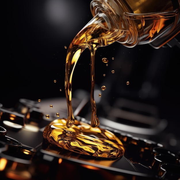 Motor oil in the mechanism of a car engine care for durability and efficiency car engine with lubricant oil on repairing Concept of lubricate motor oil