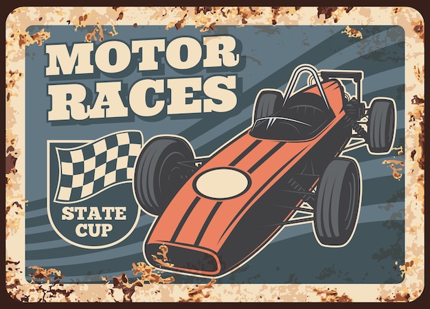 Photo motor races rusty metal plate vector retro vehicle