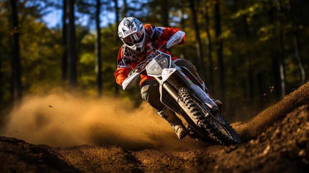 Motorbike motorcross and speed on dunes with power mockup and desert sports driver motorcycle and travel on dirt track sand and driving on adventure course for fast action freedom and cycling