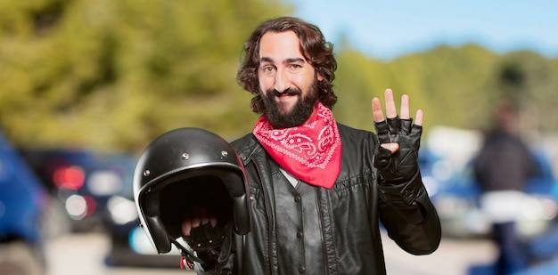 Motorbike rider with a helmet countdown