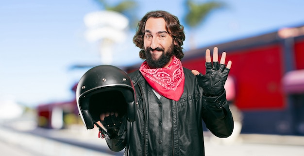 Motorbike rider with a helmet countdown