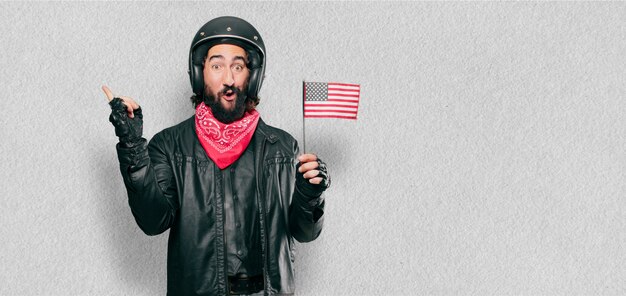 Motorbike rider with an USA flag