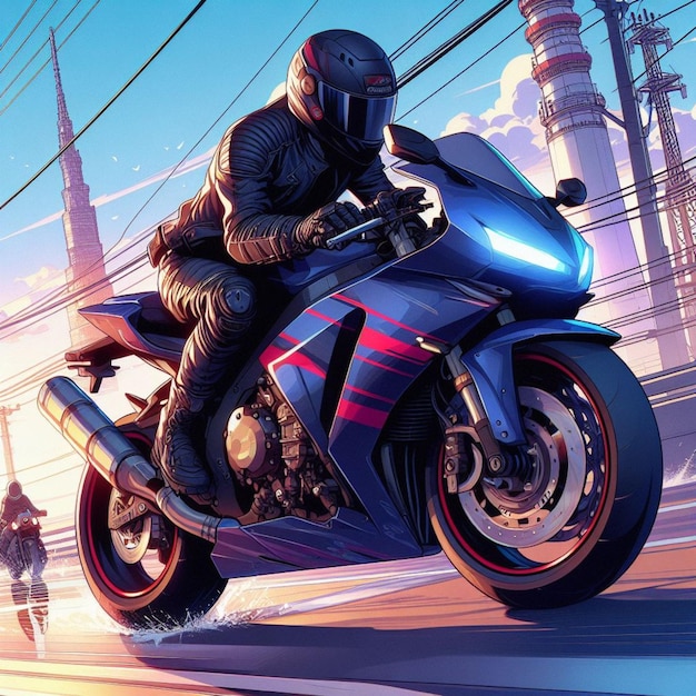 motorbike riding with helmet digital art