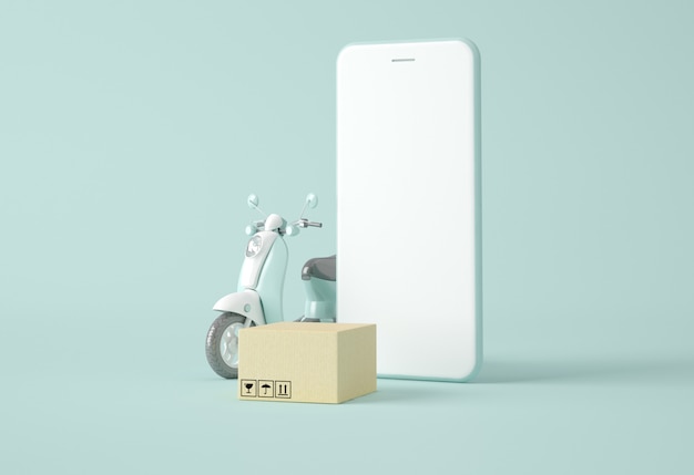 Motorbike, smartphone and card box