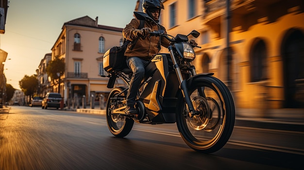 Motorbike in the street of the city of barcelonagenerative ai