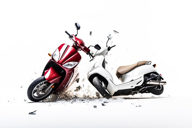 a Motorcycle accident violently facing each other on isolated white background Generative ai