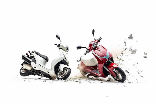 a Motorcycle accident violently facing each other on isolated white background Generative ai