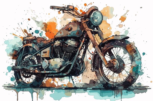 Motorcycle Bike Motorbike Big Bike watercolor white background watercolor vintage