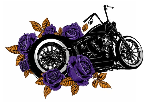 Photo motorcycle bike with peonies card frame