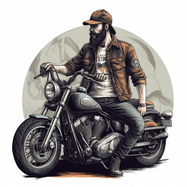 Photo motorcycle biker on grunge background hand drawn illustration