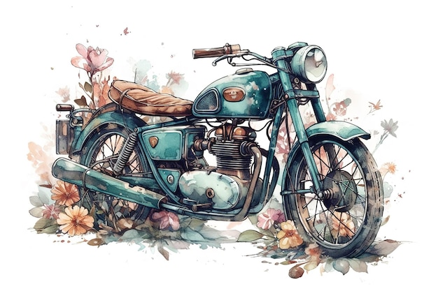 Motorcycle chopper bike drive hog watercolor painting abstract background