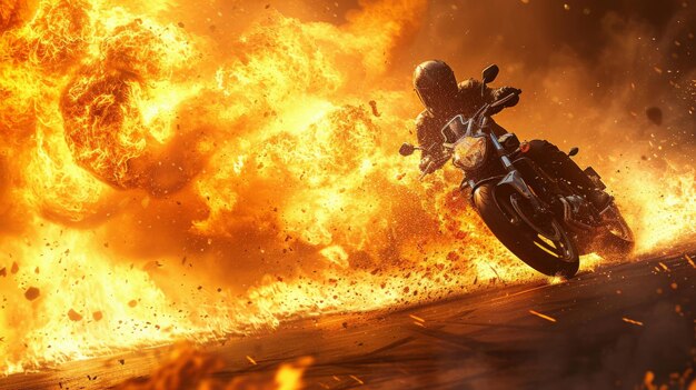 Foto motocicletta si scontra con un pilastro di fuoco fino all'incidente di incendio