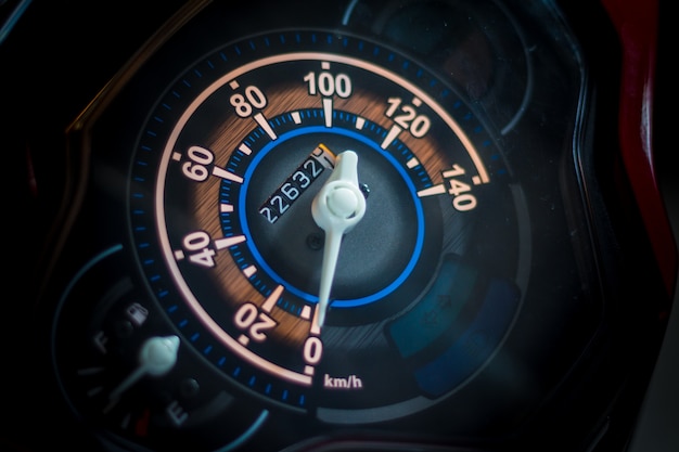 Motorcycle control panel with speedometer during engine start