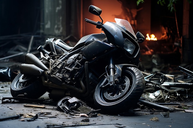 Motorcycle Crashed in an Accident AI