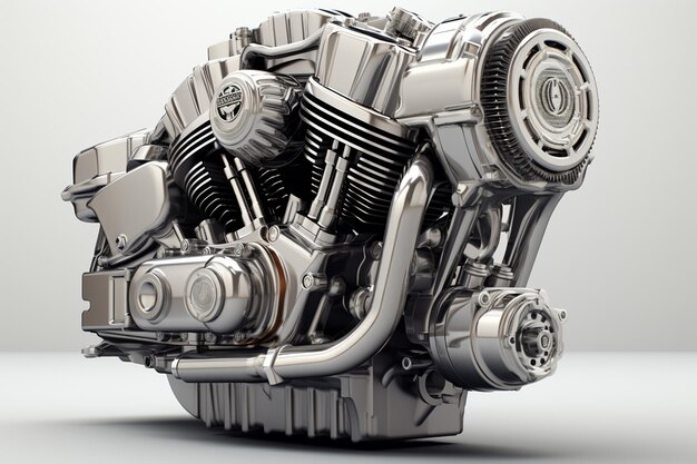 Motorcycle engine closeup on a gray background 3d rendering