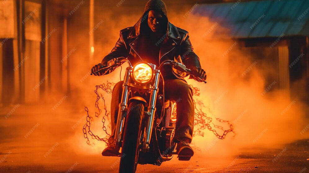Premium AI Image Motorcycle ghost rider riding route 66 with wheels