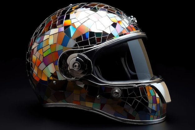 A motorcycle helmet with a mirror on it that says'motorcycle'on it