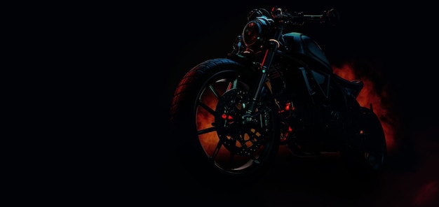 Photo motorcycle is light in the back 3d render and illustration