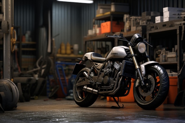 Photo motorcycle parked in the garage or warehouse